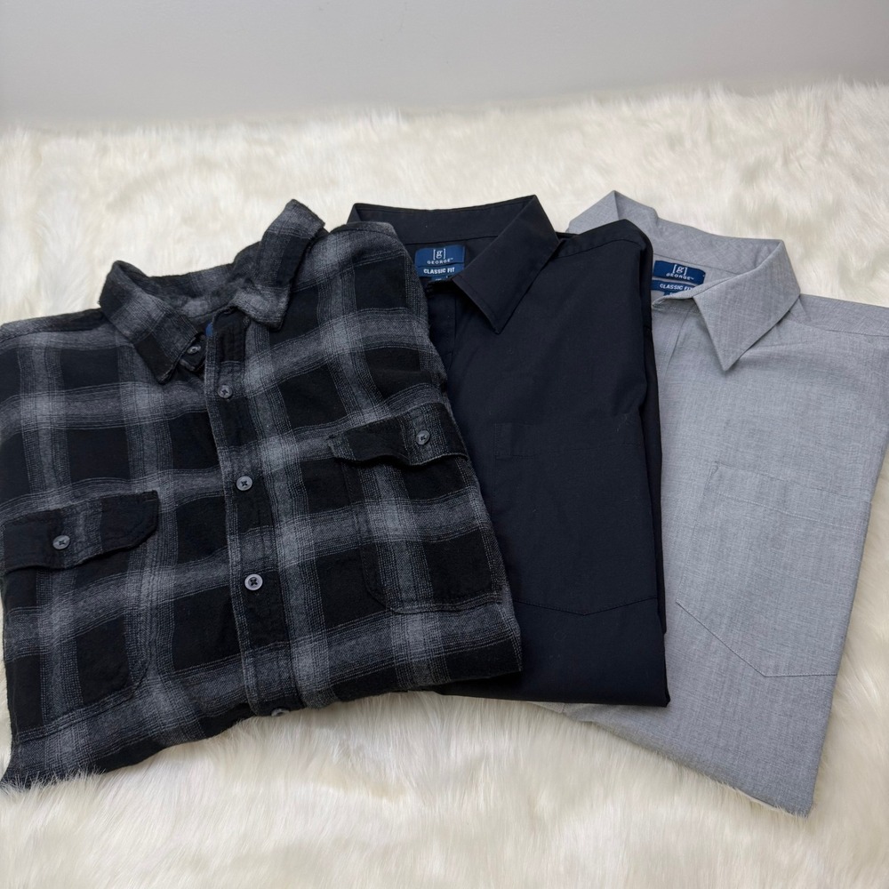 george‎ | Set of 3 Long Sleeve Classic Fit Button Down Shirts in Gray + Black
